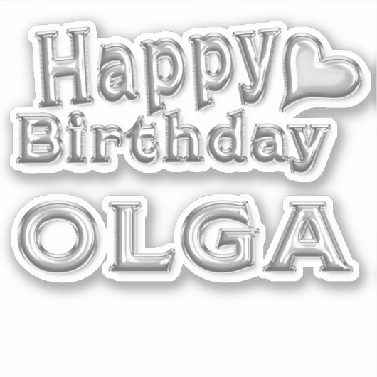 Olga Happy Birthday silver Aufkleber Sticker (Voorkant)