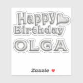 Olga Happy Birthday silver Aufkleber Sticker (Vel)