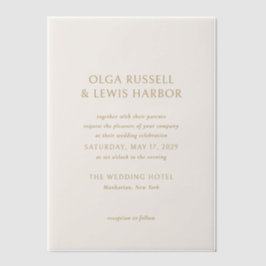 Olga Ivoor en gouden moderne bruiloft Vellum Uitnodigingen