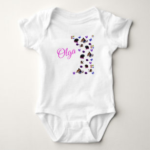 "Olga" Naam Met Cavia's Viooltjes Baby Bodysuit