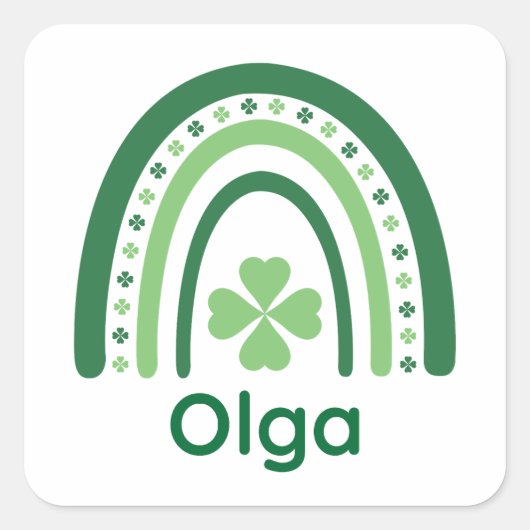 Olga Name Clover Boho Rainbow Vierkante Sticker (Voorkant)