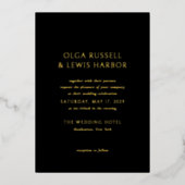 Olga Zwart en Goud Moderne bruiloft Folie Uitnodiging (Voorkant)