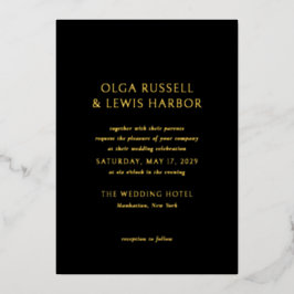 Olga Zwart en Goud Moderne bruiloft Folie Uitnodiging