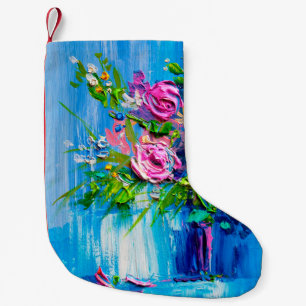 Olie die een boeket rozen schildert. Impressionist Kleine Kerstsok
