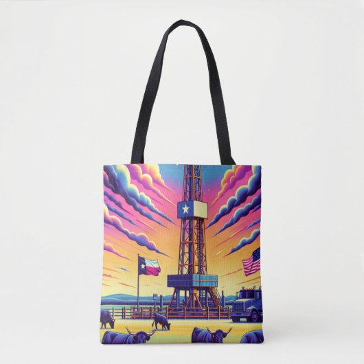 Olie Gas Boren Scène Rundvee en Vlaggen Tote Bag (Voorkant)