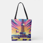 Olie Gas Boren Scène Rundvee en Vlaggen Tote Bag (Achterkant)