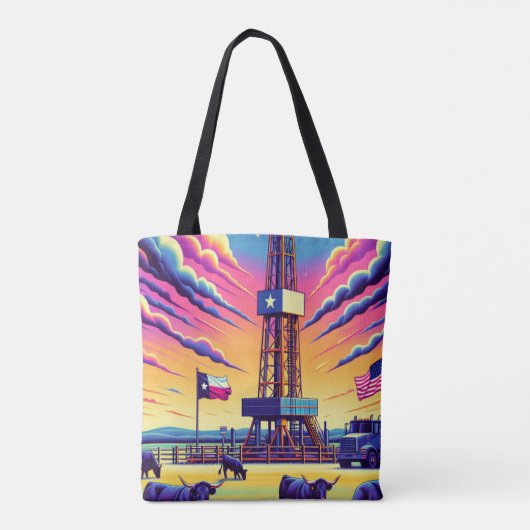 Olie Gas Boren Scène Rundvee en Vlaggen Tote Bag (Achterkant)