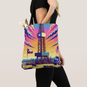 Olie Gas Boren Scène Rundvee en Vlaggen Tote Bag (Dichtbij)