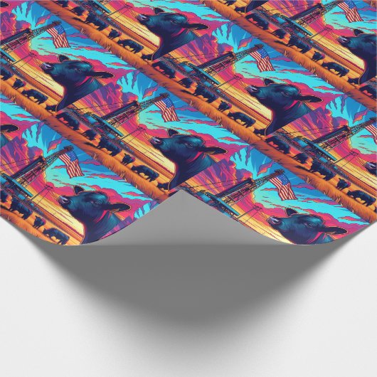 Olie Gas Rig Bij Zonsondergang Rundvee en Amerikaa Cadeaupapier (Hoek)