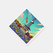 Olie Gas Rig Longhorn Rundvee en Amerikaanse vlag Servet (Hoek)