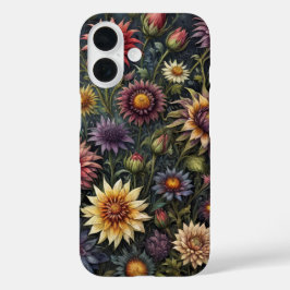 Olie geschilderde bloemen op donkere kaft iPhone 16 hoesje