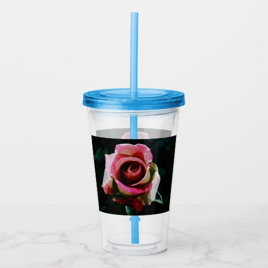Olie geschilderde rode roos acryl drinkbeker (Voorkant)