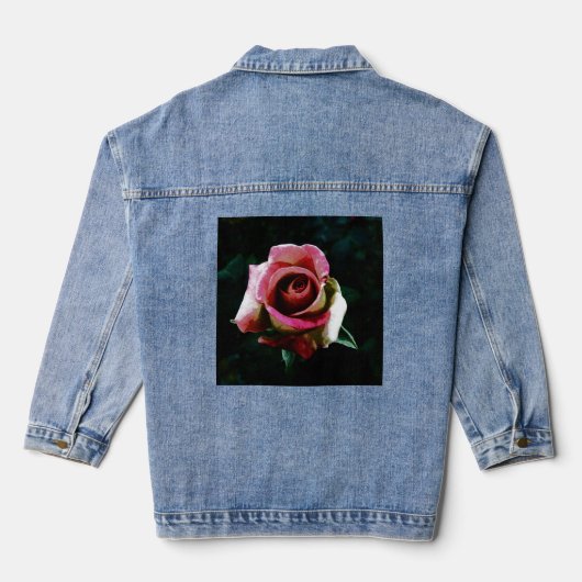Olie geschilderde rode roos denim jacket (Achterkant)