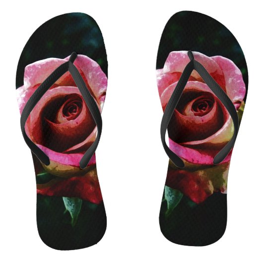 Olie geschilderde rode roos teenslippers (Voetbed)
