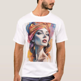 olie illustratie van jonge vrouw t-shirt