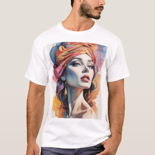 olie illustratie van jonge vrouw t-shirt