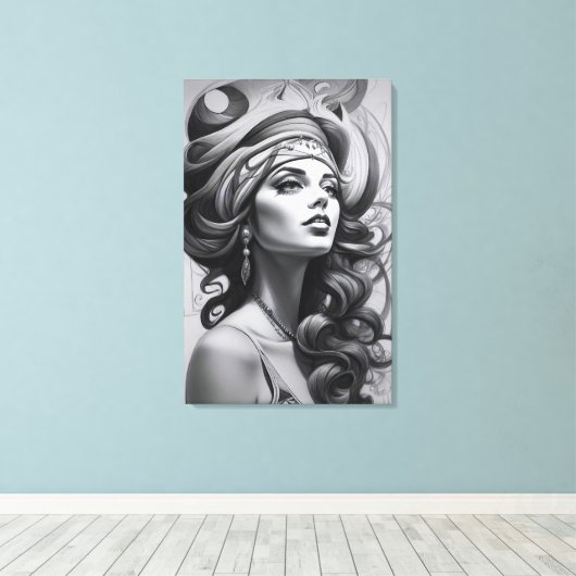 olie illustratie van vrouw canvas afdruk (Insitu (Houten vloer))