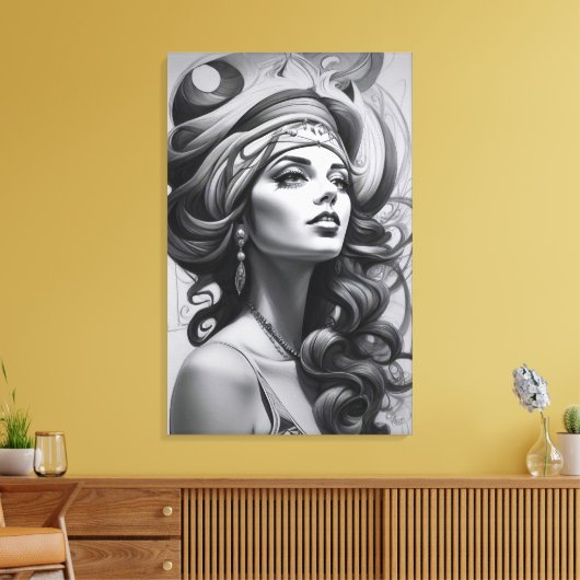 olie illustratie van vrouw canvas afdruk (Insitu (Woonkamer))