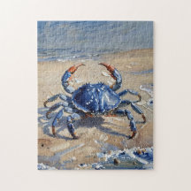 Olie-kunstprint van een blauwe krab