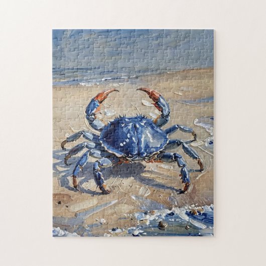 Olie-kunstprint van een blauwe krab legpuzzel (Verticaal)