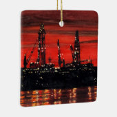Olie Rigs bij nacht Keramisch Ornament (Rechts)