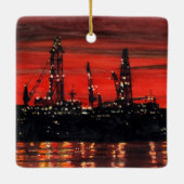 Olie Rigs bij nacht Keramisch Ornament (Achterkant)