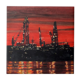 Olie Rigs bij nacht Tegeltje