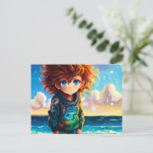Olie Schilderen van een Anime Boy met Red Curly Ha Briefkaart (Staand voorkant)