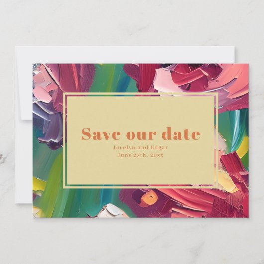 Olie Schilderij Geïnspireerde Deco Groovy Bruiloft Save The Date (Voorkant)