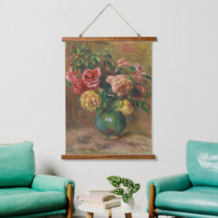 Olie-schilderij met Franse bloemmotieven in vintag Hangend Wandkleed