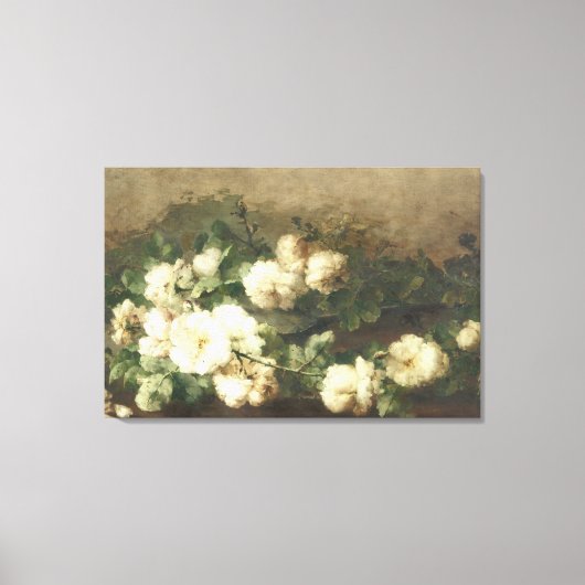 Olie Schilderij met Oude Witte Rozen Canvas Afdruk (Voorkant)