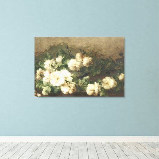 Olie Schilderij met Oude Witte Rozen Canvas Afdruk (Insitu (Houten vloer))