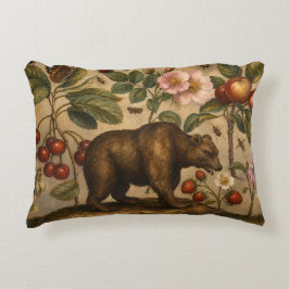 Olie-schilderij met vintage beer en botanische boo accent kussen