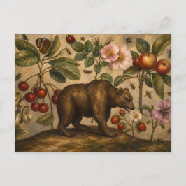 Olie-schilderij met vintage beer en botanische boo briefkaart