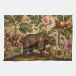 Olie-schilderij met vintage beer en botanische boo theedoek
