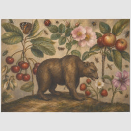 Olie-schilderij met vintage beer en botanische boo tissuepapier