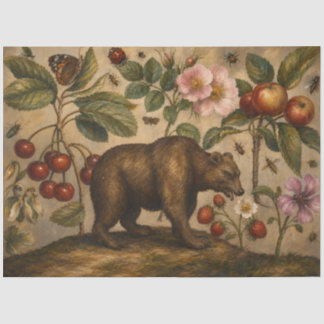 Olie-schilderij met vintage beer en botanische boo tissuepapier