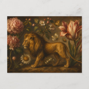 Olie-schilderij met vintage leeuw en botanische tu briefkaart
