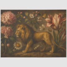 Olie-schilderij met vintage leeuw en botanische tu