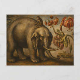 Olie-schilderij met vintage olifant en aap in bota briefkaart
