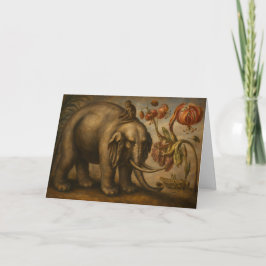 Olie-schilderij met vintage olifant en aap in bota kaart