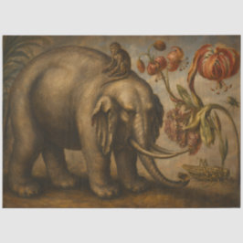 Olie-schilderij met vintage olifant en aap in bota tissuepapier