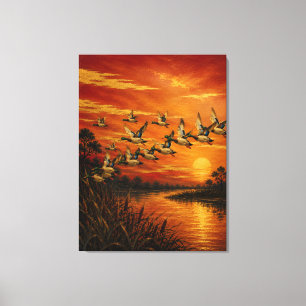 Olie-schilderij 'Thuisgekomen bij zonsondergang' i Canvas Afdruk
