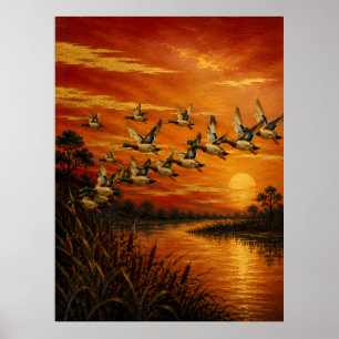 Olie-schilderij 'Thuisgekomen bij zonsondergang' i Poster