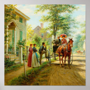 Olie-schilderij van een vintage Victoriaanse paard Poster