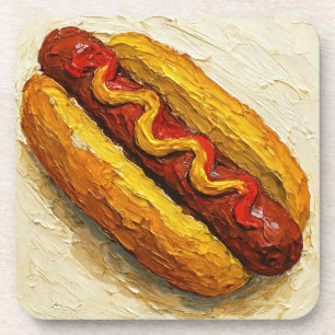 Olie-schilderij van Hot Dog (#1) Bier Onderzetter