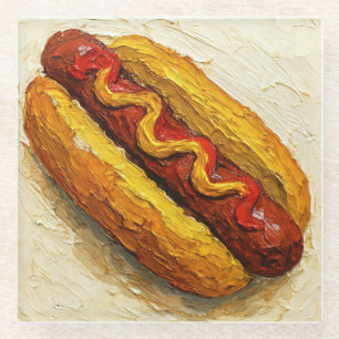Olie Schilderij van Hot Dog (#1) Glazen Onderzetter