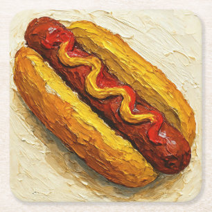 Olie-schilderij van Hot Dog (#1) Kartonnen Onderzetters