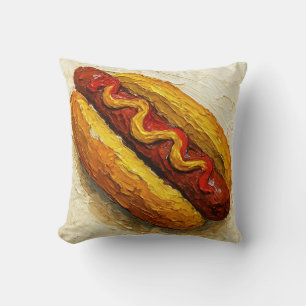 Olie-schilderij van Hot Dog (#1) Kussen