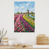 Olie Schilderij van Nederlandse Tulpvelden Poster (Keuken)